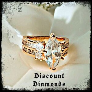 Clear White Diamond Cocktail Ring on 18K Bright Yellow Gold over 925 Silver